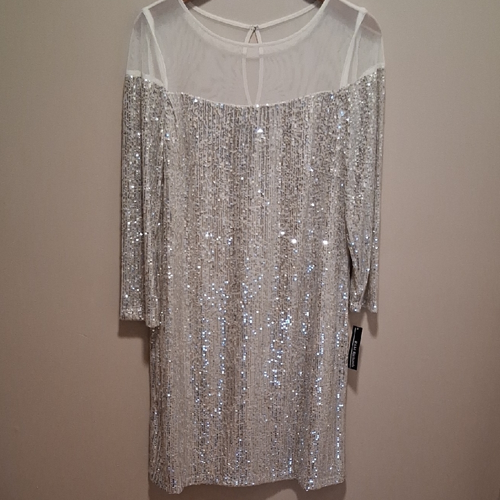 R&M Richards Silver Sequin Midi Dress